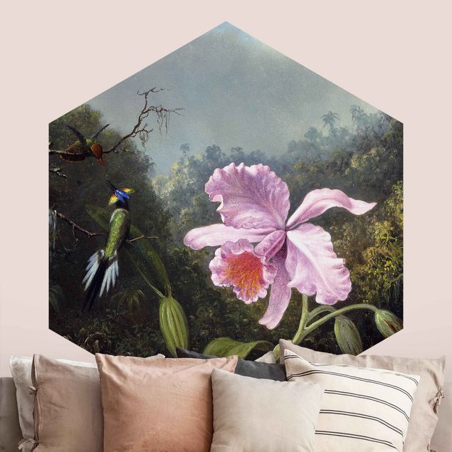 Wallpapers Martin Johnson Heade - Still Life With An Orchid And A Pair Of Hummingbirds