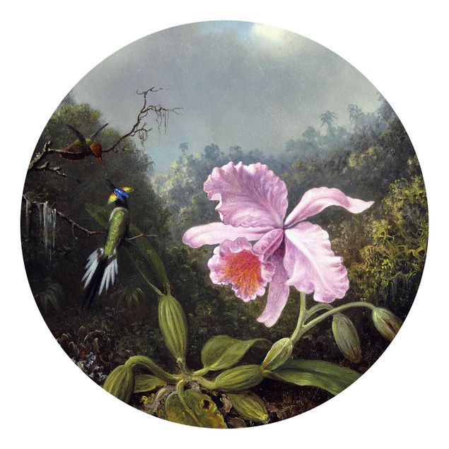 Self-adhesive round wallpaper kitchen - Martin Johnson Heade - Still Life With An Orchid And A Pair Of Hummingbirds