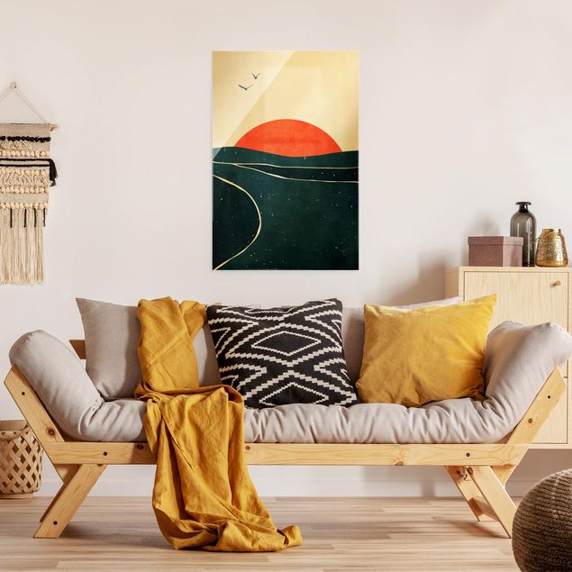 Glass print - Ocean In Front Of Red Sun