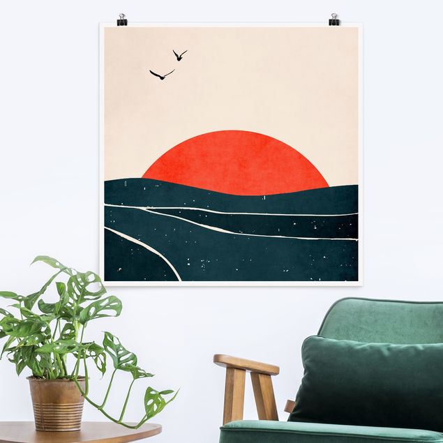 Poster art print - Ocean In Front Of Red Sun - 1:1