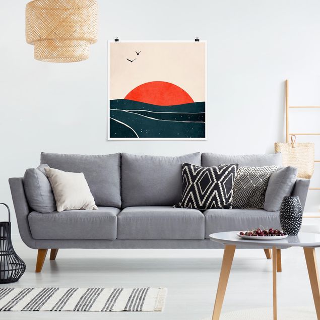 Poster art print - Ocean In Front Of Red Sun - 1:1