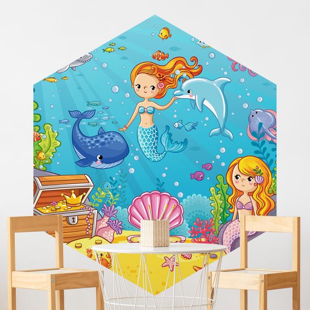 Hexagonal wall mural Mermaid Underwater World