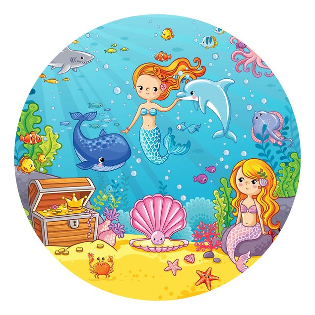 Self-adhesive round wallpaper - Mermaid Underwater World