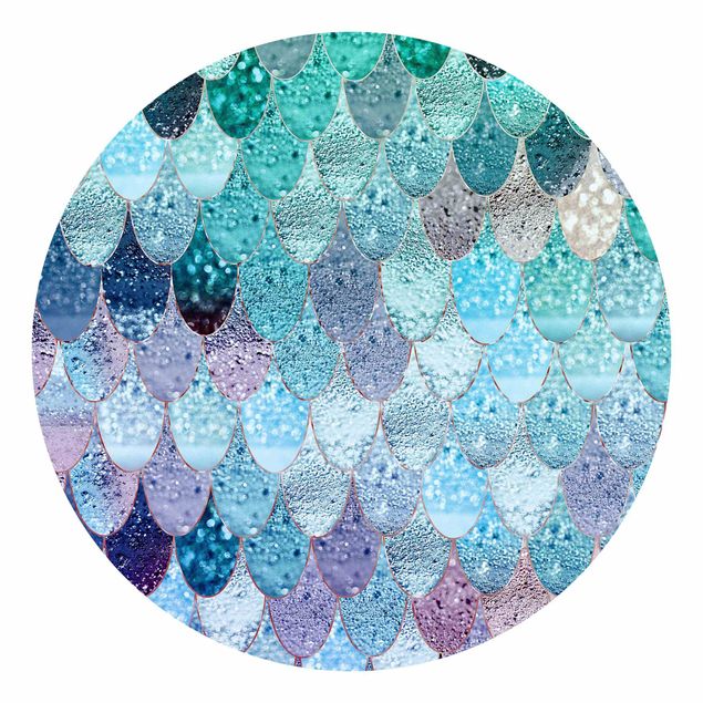 Self-adhesive round wallpaper - Mermaid Magic In Bluish Green