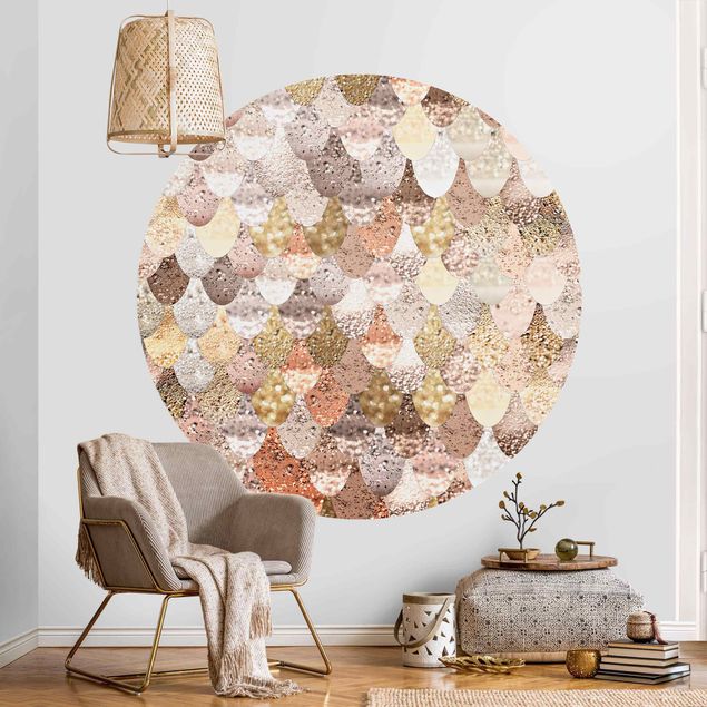 Self-adhesive round wallpaper - Mermaid Magic In Gold