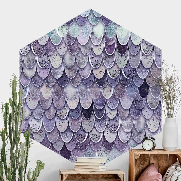 Self-adhesive hexagonal wall mural Mermaid Magic In Purple