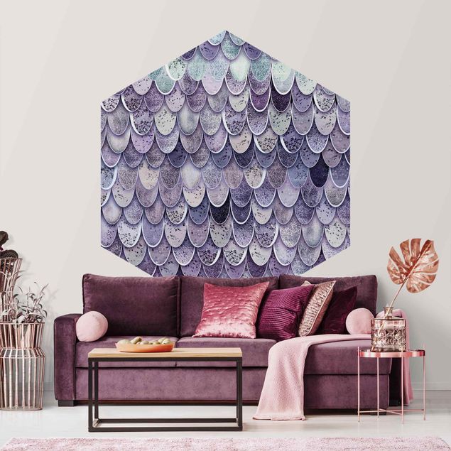 Self-adhesive hexagonal pattern wallpaper - Mermaid Magic In Purple