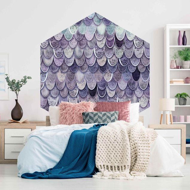 Self-adhesive hexagonal pattern wallpaper - Mermaid Magic In Purple