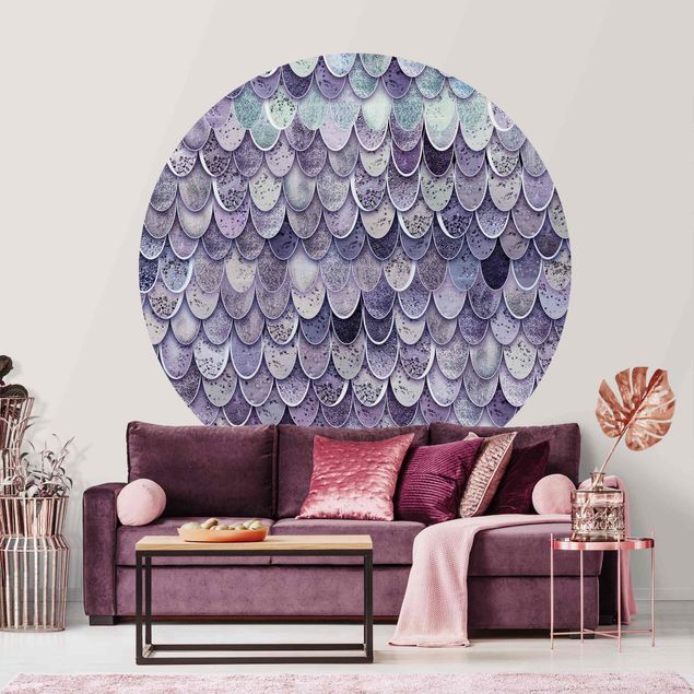 Self-adhesive round wallpaper - Mermaid Magic In Purple