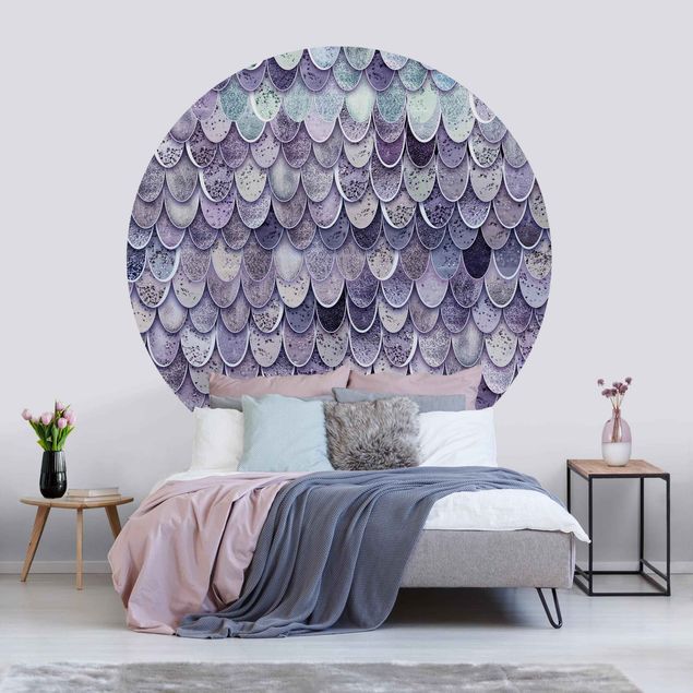 Self-adhesive round wallpaper - Mermaid Magic In Purple
