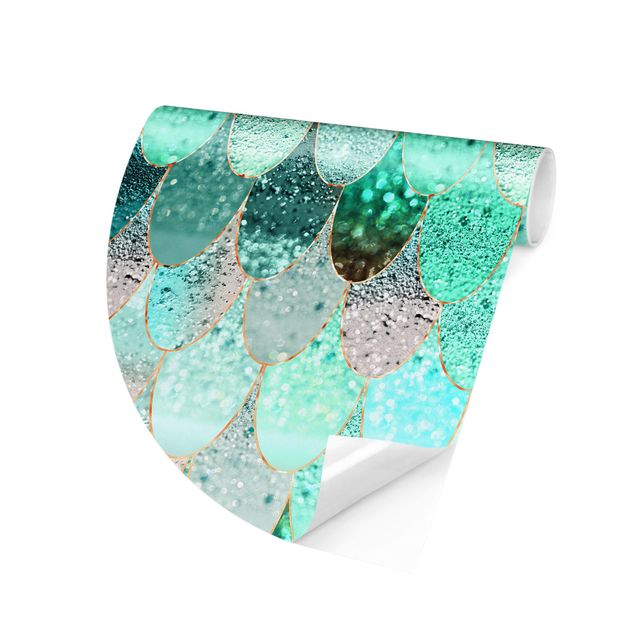 Self-adhesive round wallpaper - Mermaid Magic In Mint Colour