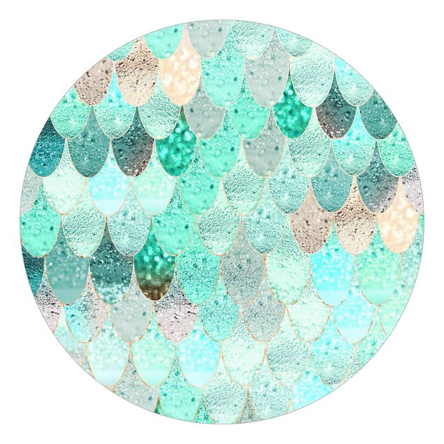Self-adhesive round wallpaper - Mermaid Magic In Mint Colour