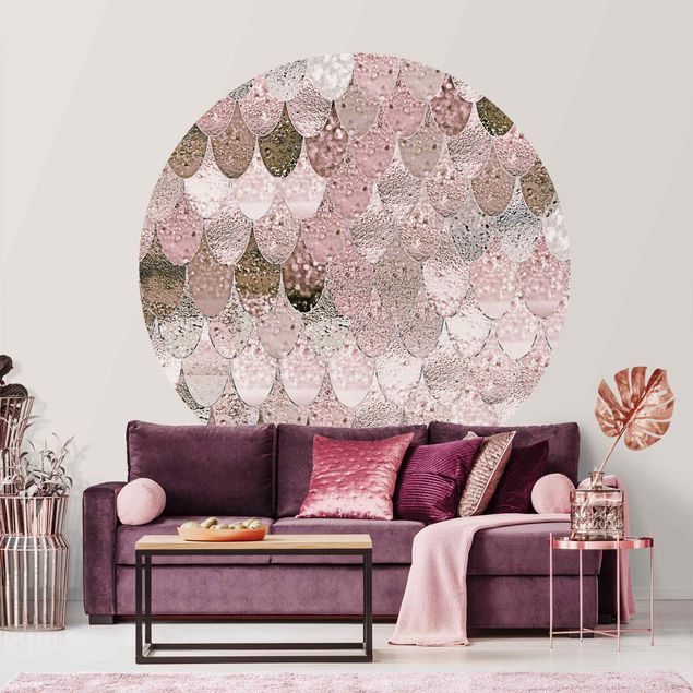 Self-adhesive round wallpaper - Mermaid Magic In Rose-Beige