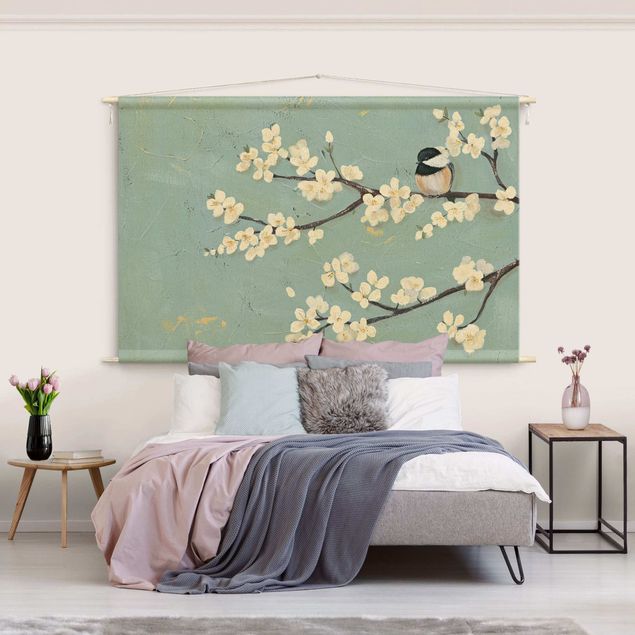 extra large tapestry Bird On Cherry Tree Branch
