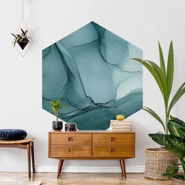 Self-adhesive hexagonal pattern wallpaper - Mottled Blue Spruce