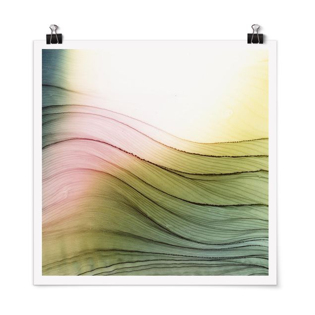 Poster - Mottled Colours Pink Yellow With Turquoise