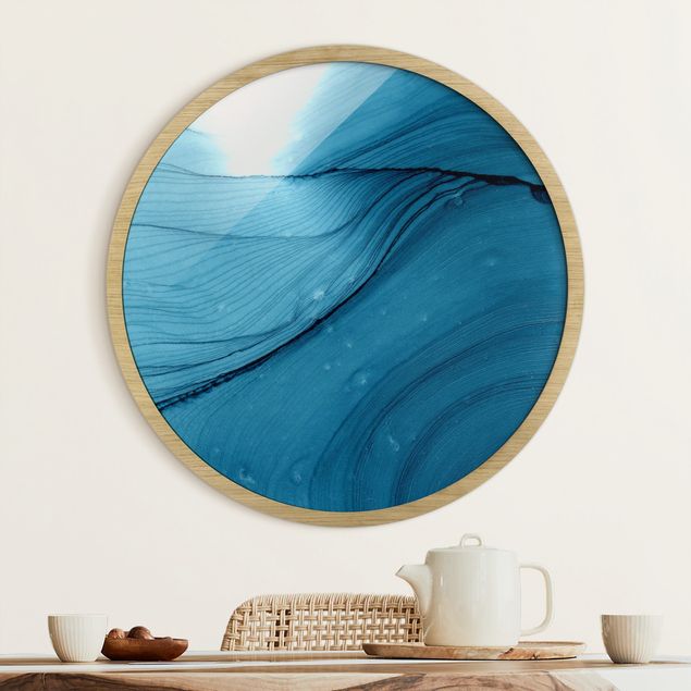 Framed prints round Mottled Blue
