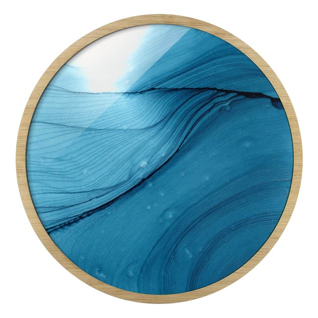 Circular framed print - Mottled Blue