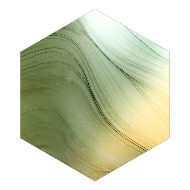Self-adhesive hexagonal pattern wallpaper - Mottled Green With Honey Yellow