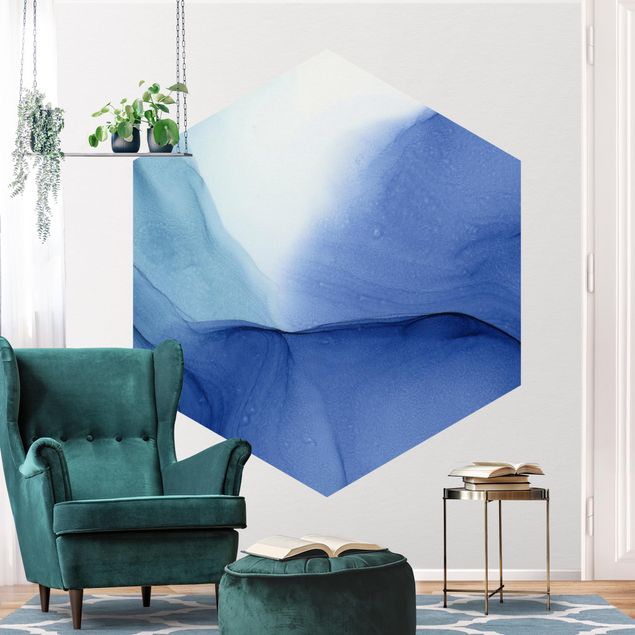 Self-adhesive hexagonal pattern wallpaper - Mottled Ink Blue