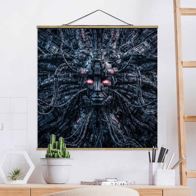 Fabric print with poster hangers - Human Machine - Square 1:1