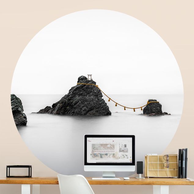 Self-adhesive round wallpaper - Meoto Iwa - The Married Couple Rocks