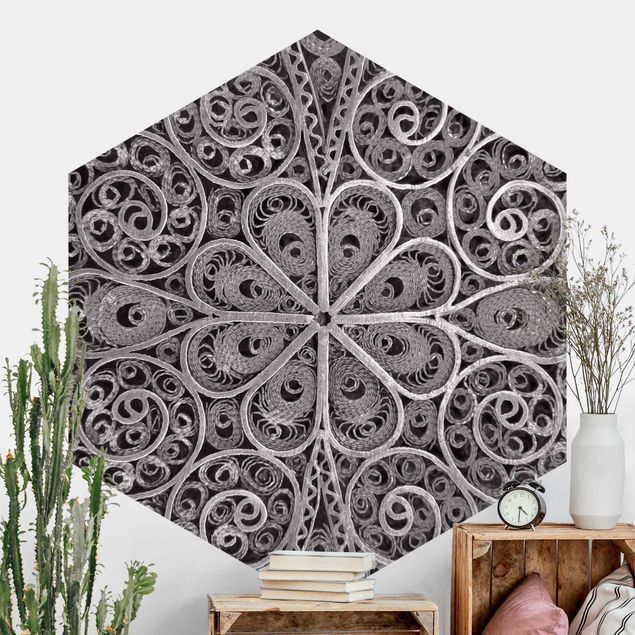 Hexagonal wallpapers Metal Ornamentation Mandala In Silver
