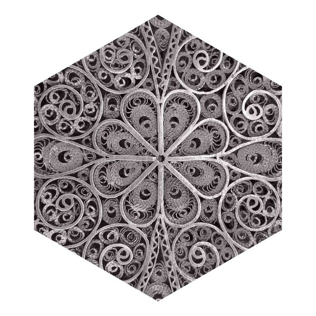Self-adhesive hexagonal pattern wallpaper - Metal Ornamentation Mandala In Silver