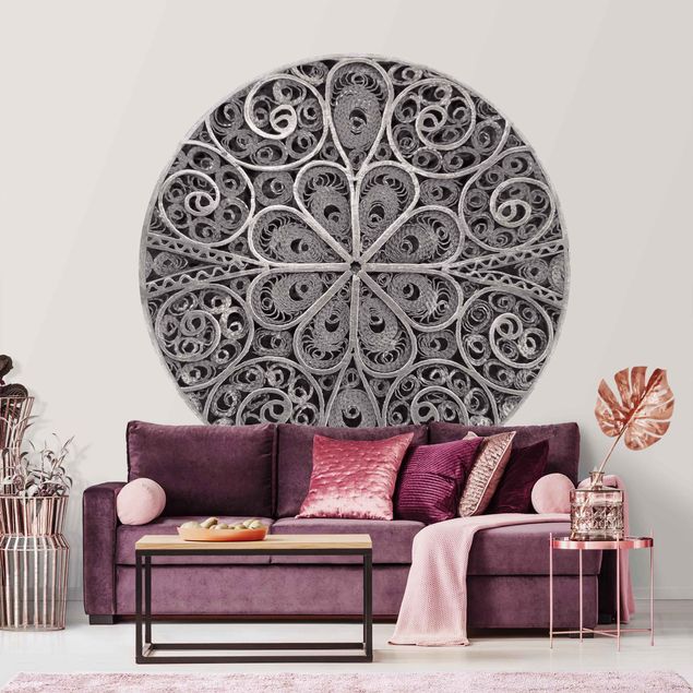 Self-adhesive round wallpaper - Metal Ornamentation Mandala In Silver