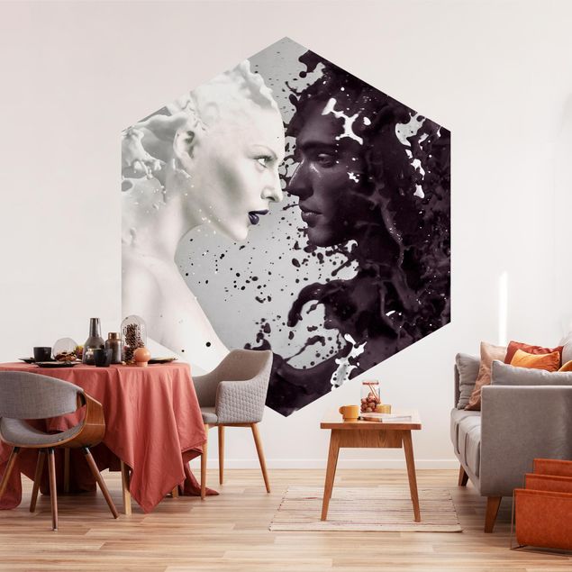 Self-adhesive hexagonal pattern wallpaper - Milk & Coffee