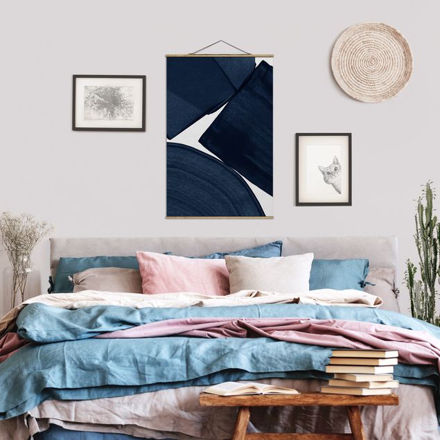 Fabric print with poster hangers - Minimalistic Painting Blue - Portrait format 2:3
