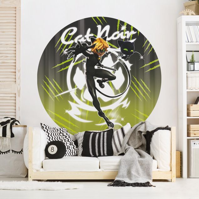 Self-adhesive round wallpaper - Miraculous Cat Noir in Paris