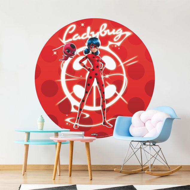 Self-adhesive round wallpaper - Miraculous Lady Bug in Paris