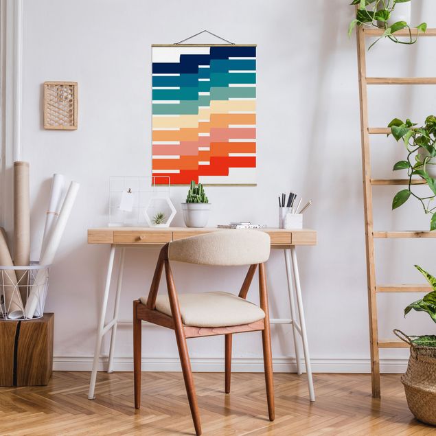 Fabric print with poster hangers - Modern Rainbow Geometry - Portrait format 3:4