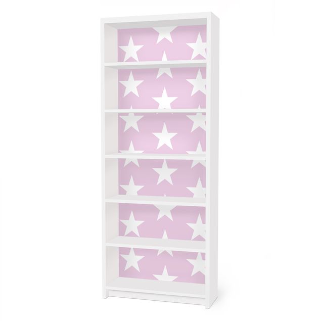 Adhesive film for furniture IKEA - Billy bookcase - White Stars On Light Pink
