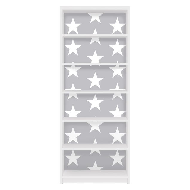 Adhesive film for furniture IKEA - Billy bookcase - White Stars On Grey Background