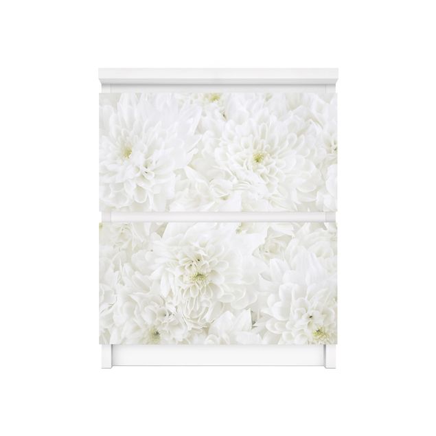 Adhesive film for furniture IKEA - Malm chest of 2x drawers - Dahlias Sea Of Flowers White