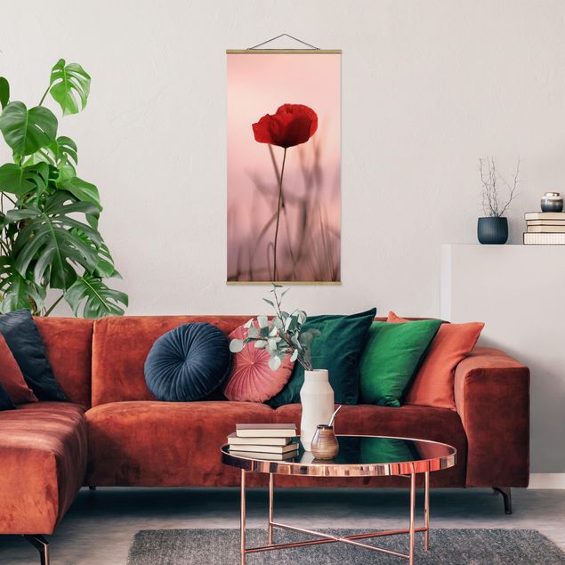Fabric print with poster hangers - Poppy Flower In Twilight - Portrait format 1:2
