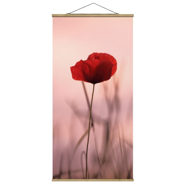Fabric print with poster hangers - Poppy Flower In Twilight - Portrait format 1:2