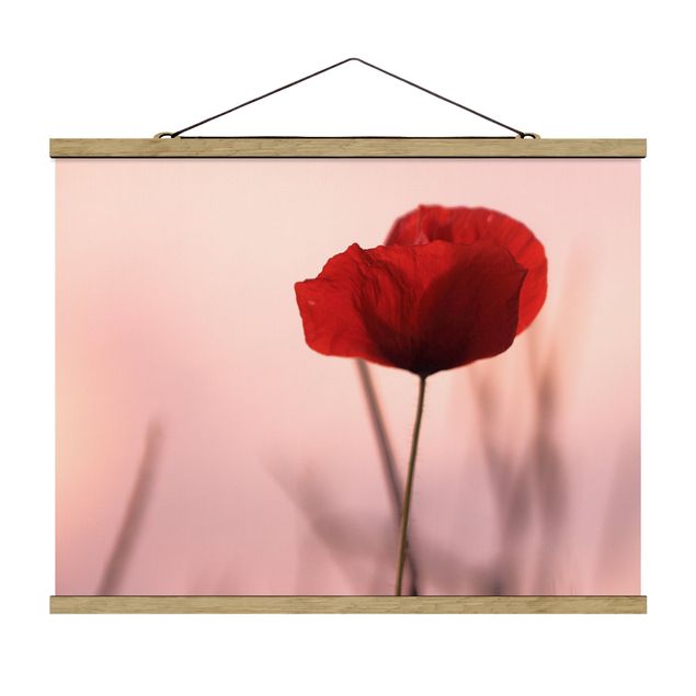 Fabric print with poster hangers - Poppy Flower In Twilight - Landscape format 4:3