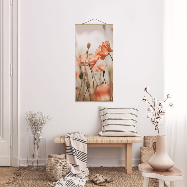 Fabric print with poster hangers - Poppy Flowers In Summer Breeze - Portrait format 1:2