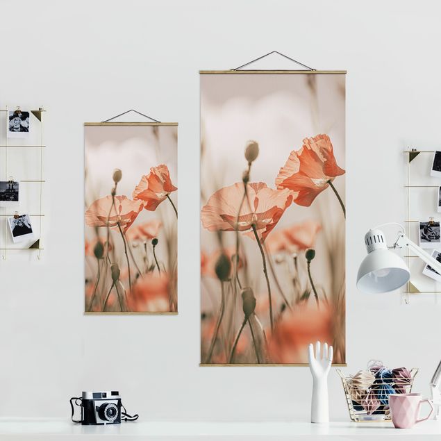 Fabric print with poster hangers - Poppy Flowers In Summer Breeze - Portrait format 1:2
