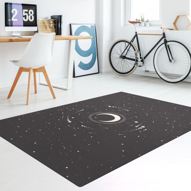 Black and white rugs Moon In Star Circle