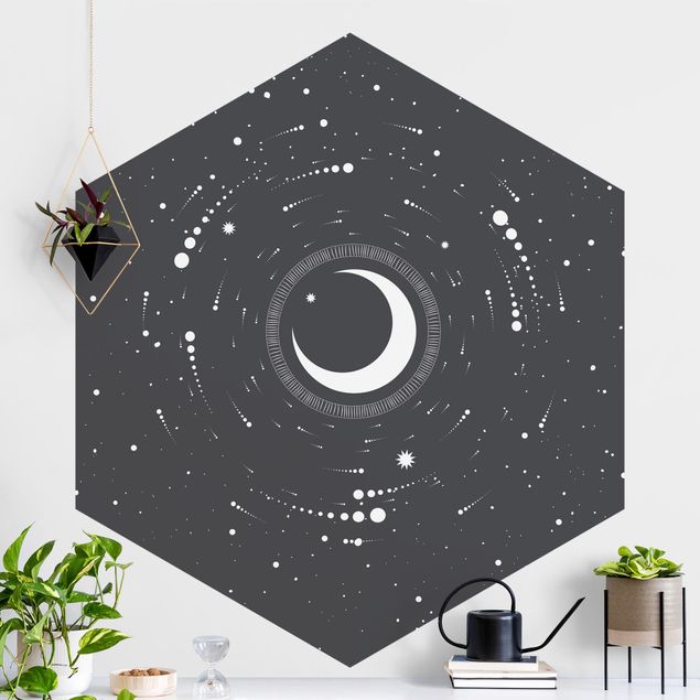 Self-adhesive hexagonal wall mural Moon In Star Circle