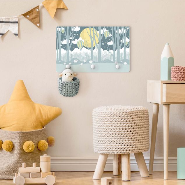 Coat rack for children - Moon With Trees And Houses