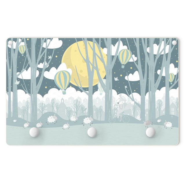 Coat rack for children - Moon With Trees And Houses