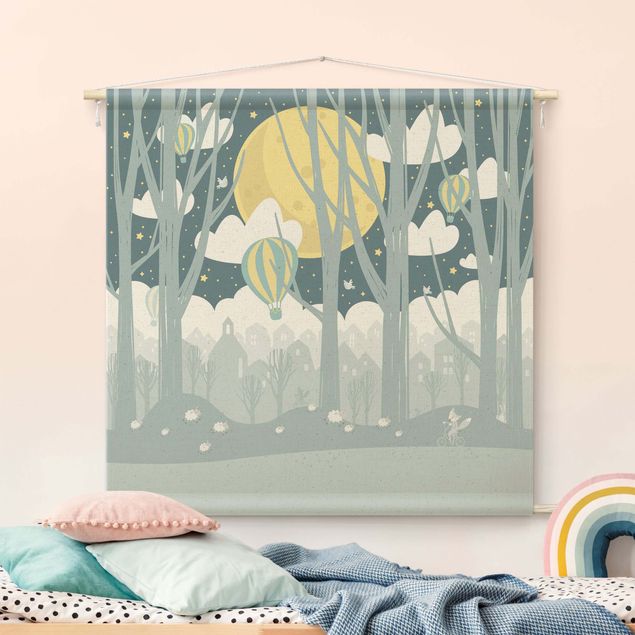 wall hanging decor Moon With Trees And Houses