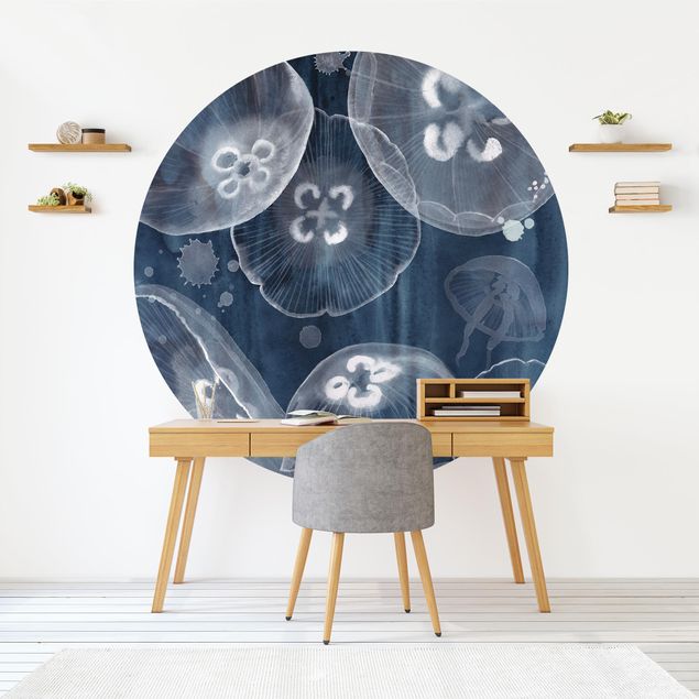 Self-adhesive round wallpaper - Moon Jellyfish II