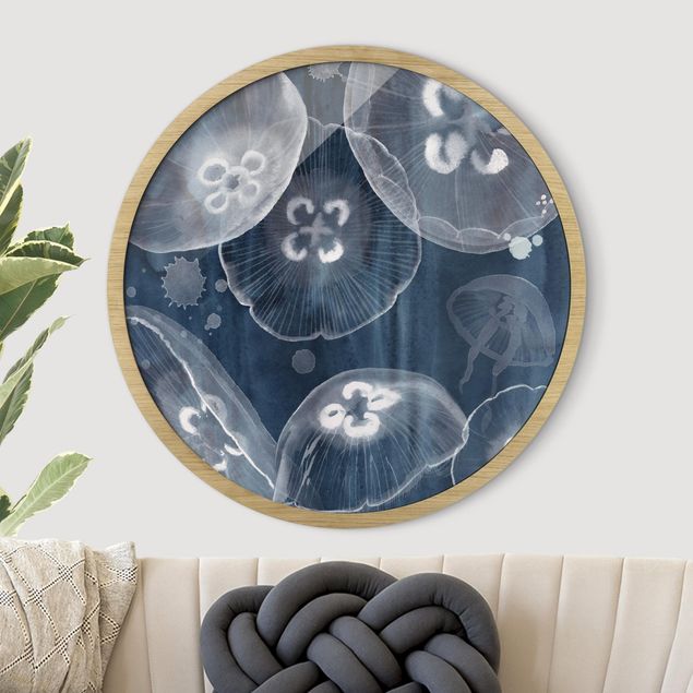 Framed prints round Moon Jellyfish II