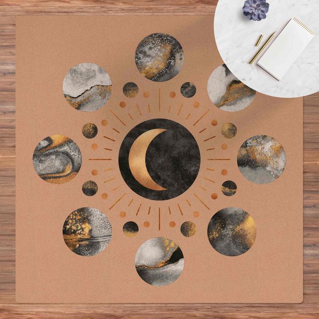 modern area rugs Moon Phases Abstract Gold
